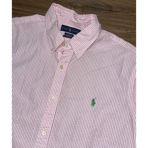 Polo Ralph Lauren Untucked Fit Pink White Striped RL Seersucker Shirt Sz XL